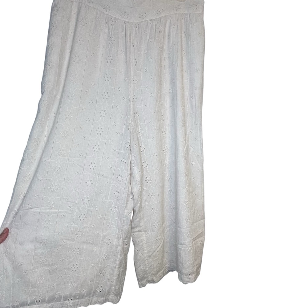 American Eagle Cream Lace Eyelet Smock Cropped Cotton Wide Leg Pant Cottagecore - Picture 4 of 15